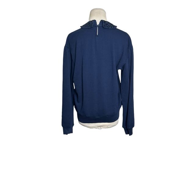 J. Crew navy blue long sleeves sequin collar detail top size XS - Picture 13 of 14